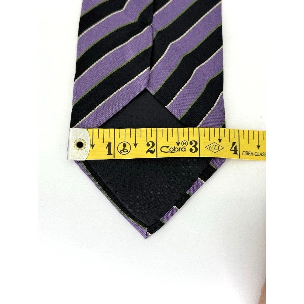 VTG Ossomani Purple Black‎ Striped Silk Necktie Handmade Extra Long 67